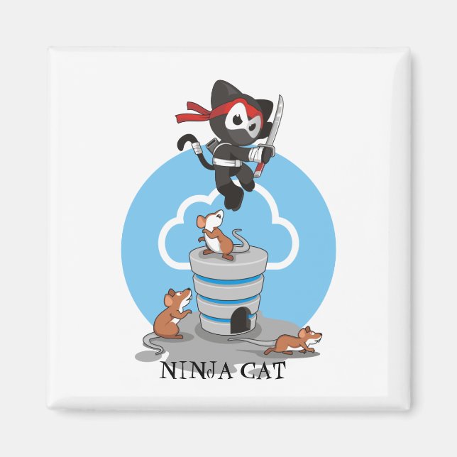 Imán Ninja Kitty con ratones (Frente)
