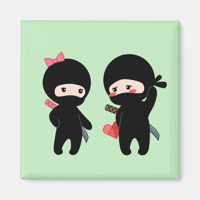 Imán Ninja Pair, un niño y una niña (Frente)