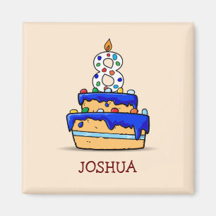 Imán Niño 8 cumpleaños, 8 en dulce pastel azul