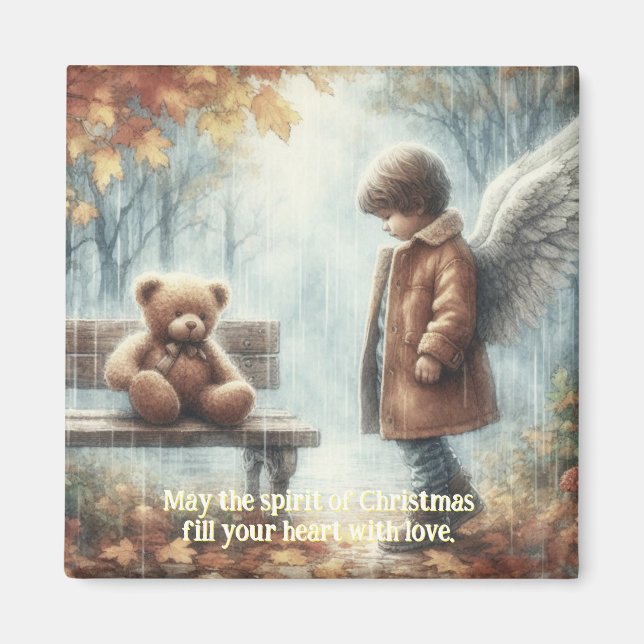 Imán Niño angelical con oso de peluche (Frente)