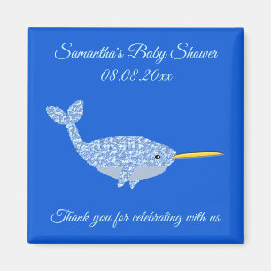 Imán Niño azul lindo Personalizado Narwhal Baby Shower