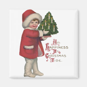 Imán Niño con árbol de Navidad Ilustración Artística Vi