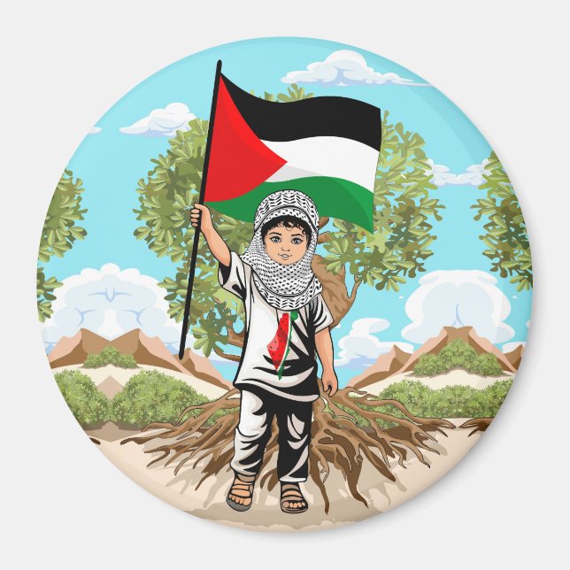 Imán Niño con bandera palestina de Keffiyeh (Frente)