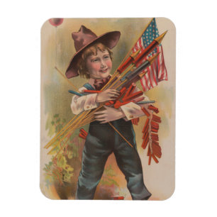 Imán Niño con Fuegos Artificiales, Bandera Americana, I