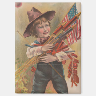 Imán Niño con Fuegos Artificiales, Bandera Americana, I