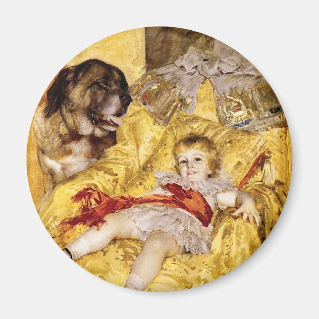 Imán Niño con San Bernardo: Arte de Anders Zorn, 1884 (Frente)
