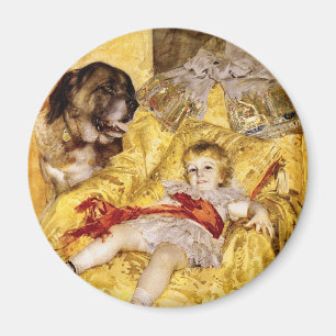 Imán Niño con St Bernard: Arte de Anders Zorn, 1884