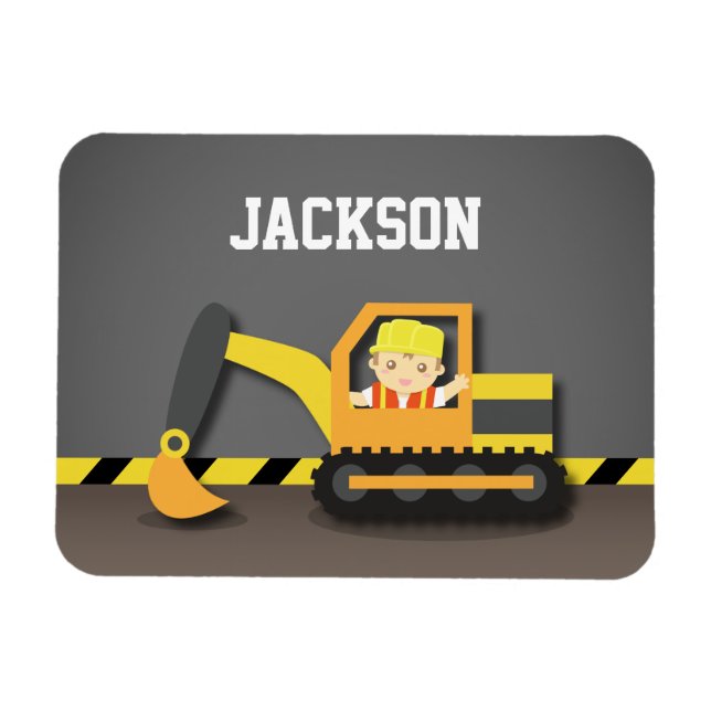 Imán Niño Constructor Excavadora Naranja Lindo (Horizontal)