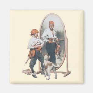 Imán Niño de cosecha, Pirata de niños, perro, espejo, b