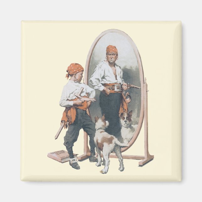 Imán Niño de cosecha, Pirata de niños, perro, espejo, b (Frente)