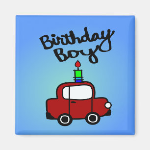 Imán Niño De Cumpleaños Con Vela Y Coche Rojo