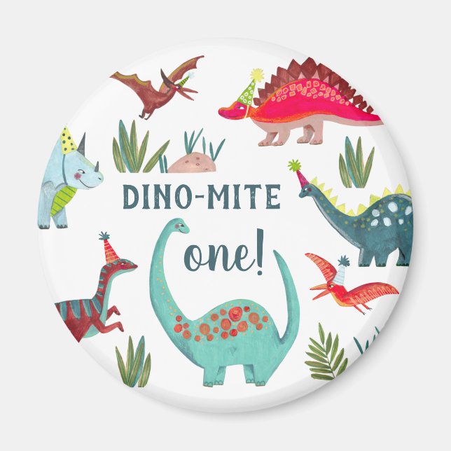 Imán Niño Dinosaurio primera fiesta de cumpleaños (Frente)