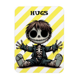 Imán niño esqueleto incrédulo dando abrazos al arte per