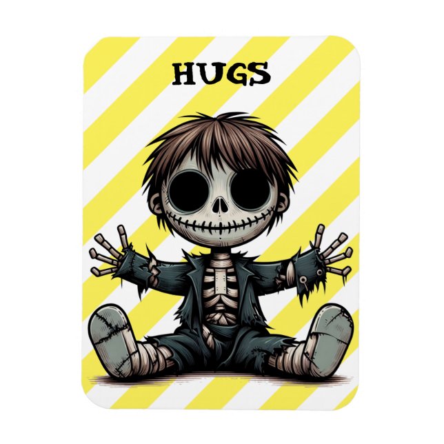 Imán niño esqueleto incrédulo dando abrazos al arte per (Vertical)