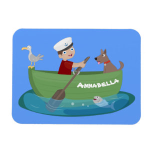 Imán Niño marinero lindo y perro remando barco dibujo a