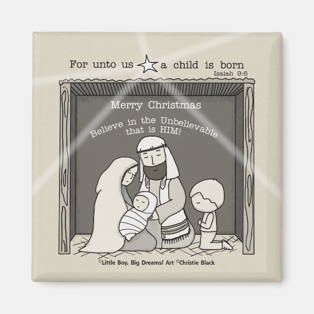 Imán Niño pequeño en la Navidad Manger-Merry (Frente)