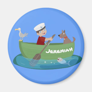 Imán Niño pequeño marinero y personalizado de un bote d