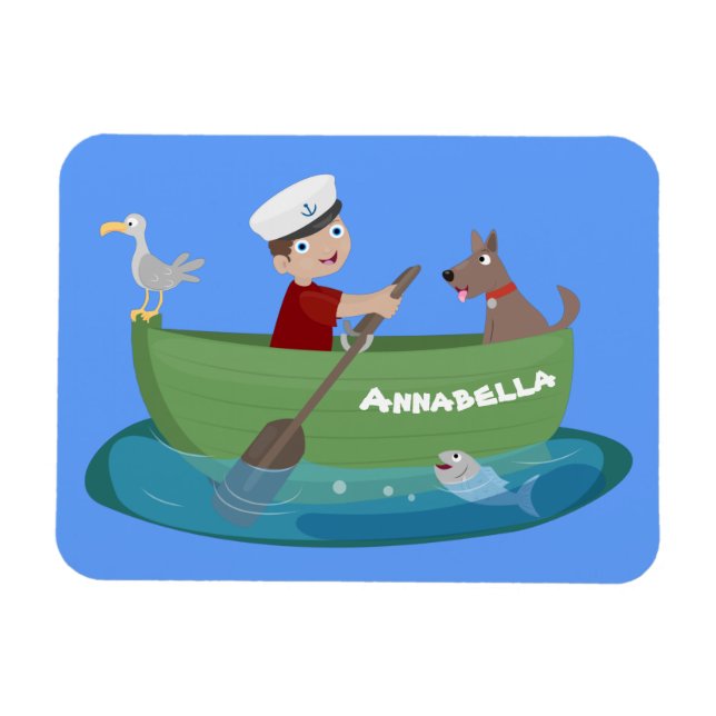Imán Niño pequeño marinero y personalizado de un bote d (Horizontal)