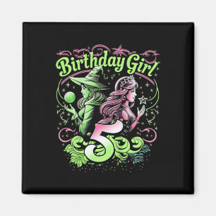 Imán Niños 5º cumpleaños Bruja Rosa y Verde De 5 Años