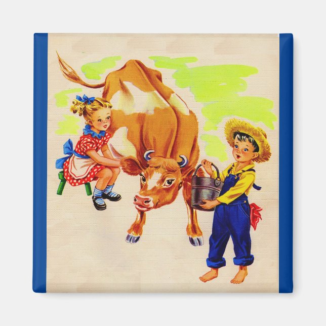 Imán niños adorables con una vaca adorable (Frente)