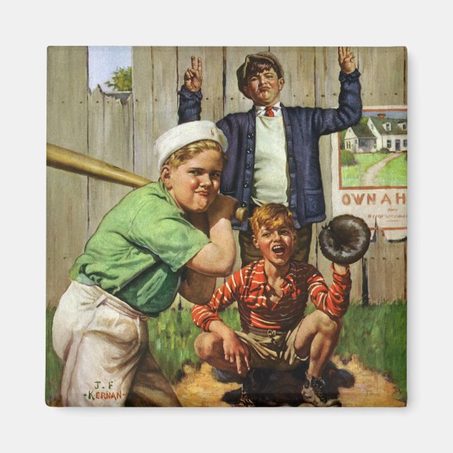 Imán Niños Antiguos Juego de Jugador de Béisbol Deporti (Frente)