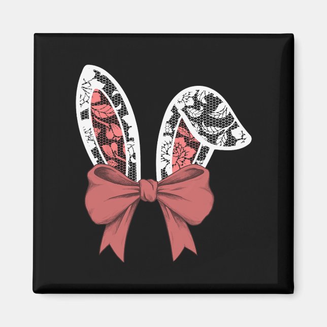 Imán Niños Blancos Lace Bow Rabbit Ears Easter Bunny Bo (Frente)
