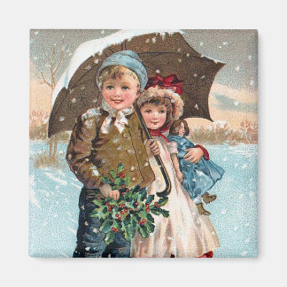 Imán Niños caminando por la nieve