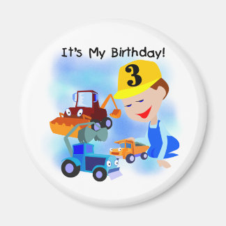 Imán Niños Construcción 3 camisetas de cumpleaños y reg