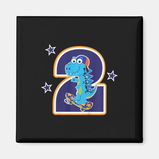Imán Niños Cumpleaños Divertido Dinosaurio Patineta 2 A (Frente)