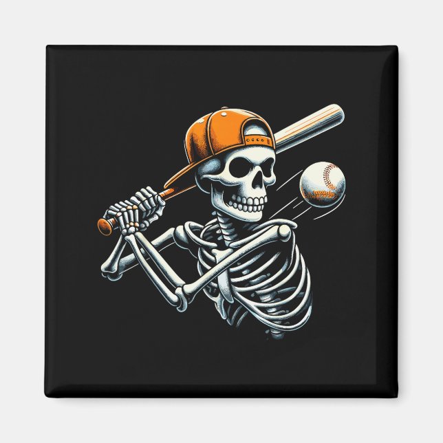 Imán Niños de Halloween bateando esqueleto béisbol  (Frente)