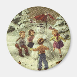 Imán Niños de la época haciendo snowman