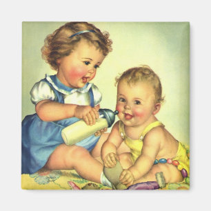 Imán Niños de la época, niños felices y felices sonrien