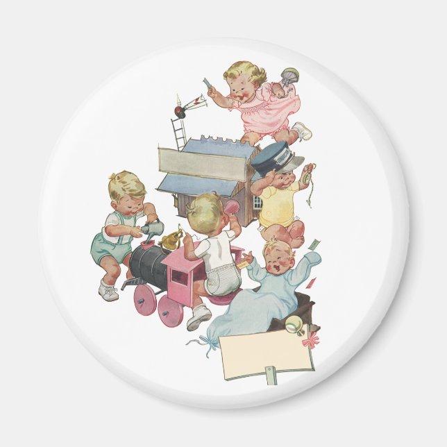 Imán Niños de la época que se divierten jugando con jug (Frente)