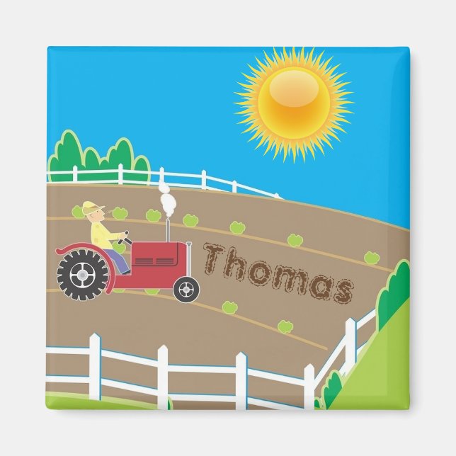 Imán Niños de Tractor de Granjas Sunny Personalizados (Frente)