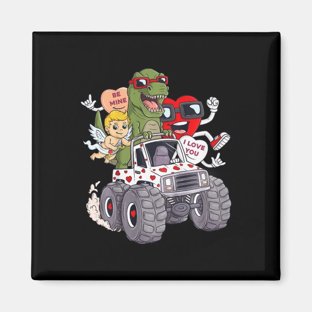 Imán Niños Día de San Valentín Corazones T Rex Cupid Mo (Frente)