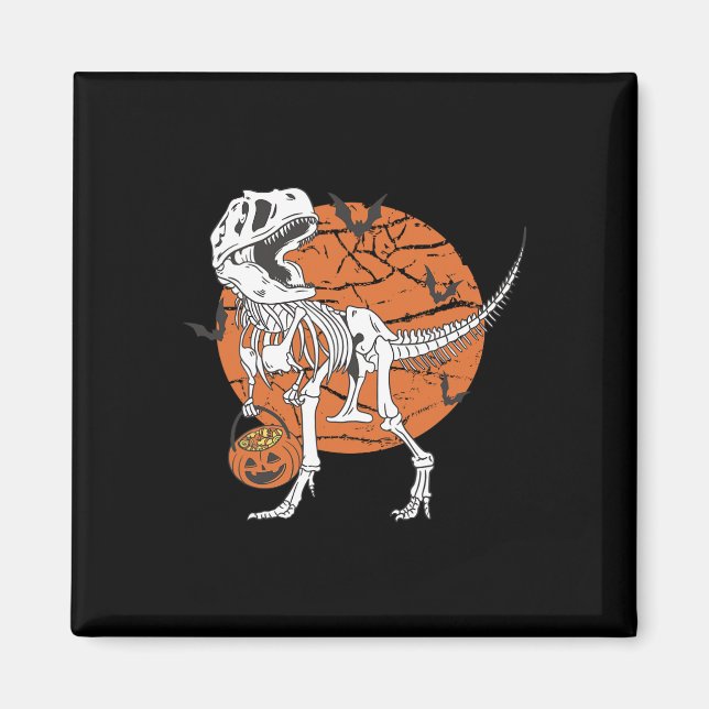 Imán Niños Dinosaurio Skeleton T Rex Scary Pumpkin Moon (Frente)