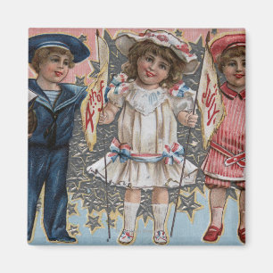 Imán Niños en azul, blanco y rosa