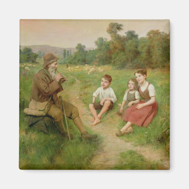 Imán Niños escuchan a un pastor jugando a flauta (Frente)