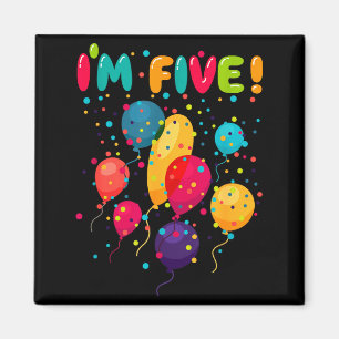 Imán Niños felices 5 globos de fiesta de cumpleaños qui