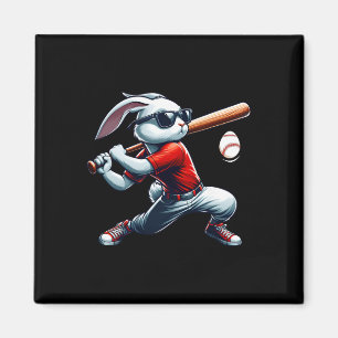 Imán Niños Felices Conejo de Pascua Jugando Béisbol Est