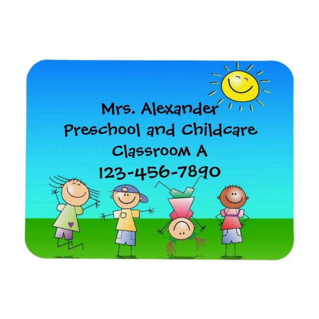 Imán Niños felices jugando al sol y niños al aire libre (Horizontal)