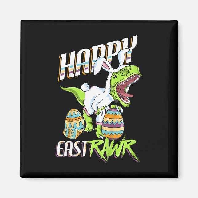 Imán Niños Feliz Año Ostrero Cute Trex Dinosaur Easter  (Frente)