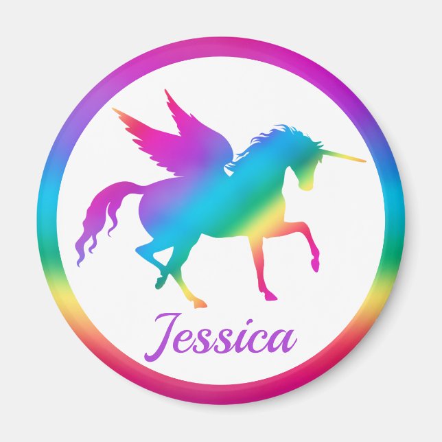 Imán Niños Gradiente de arcoiris Unicorn Silhouette (Frente)