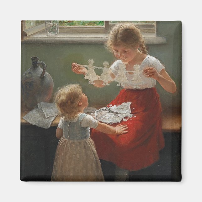 Imán Niños Haciendo Silhouettes (Niños Cuidados Jugando (Frente)