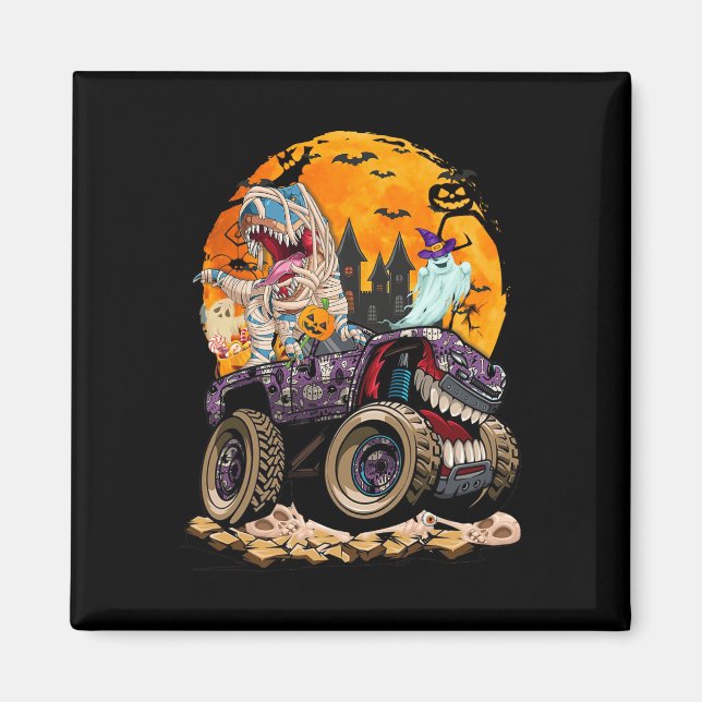 Imán Niños Halloween Niños Dinosaurio T rex Dino Pumpki (Frente)