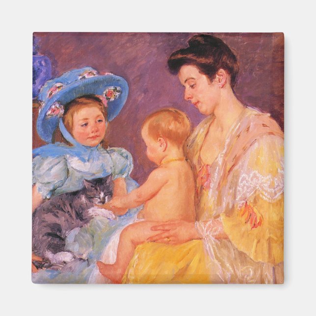 Imán Niños jugando con un gato (por Mary Cassatt) (Frente)