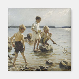 Imán Niños jugando en la costa (por Albert Edelfelt)