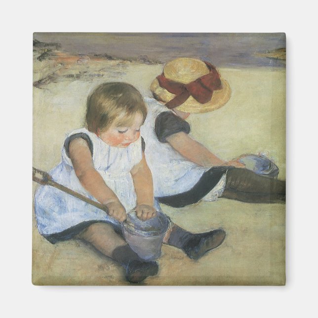 Imán Niños jugando en la playa por Mary Cassatt (Frente)