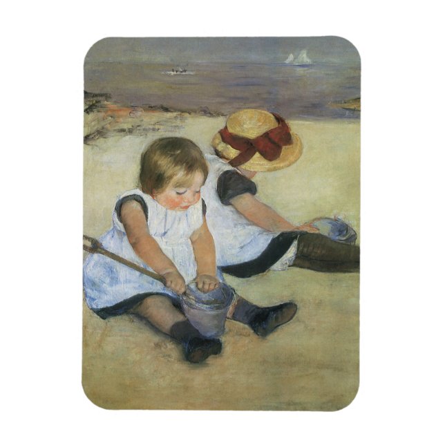 Imán Niños jugando en la playa por Mary Cassatt (Vertical)