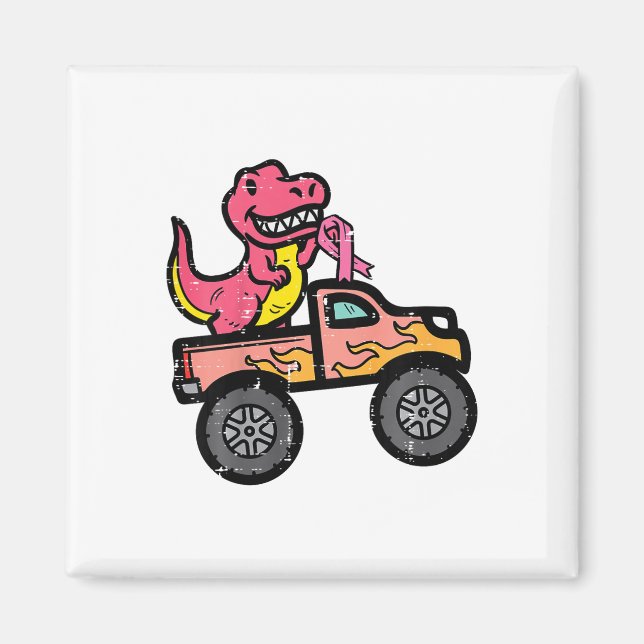 Imán Niños Monstruo de Dino Rosado Camión Cáncer de Mam (Frente)